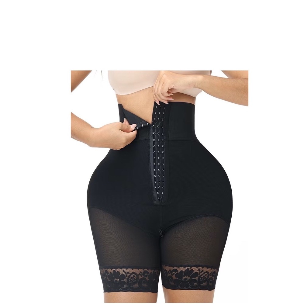 Luxserene High Waist Shapewear Shorts‎ Tummy Control Lace Trim Black 2XL